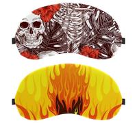 2 Pieces Sleep Mask Cover, Eye Mask for Men Women, Flaming Fire Skull Yellow Orange Breathable Sleeping Eye Masks, Zero Eye Pressure for Sleeping