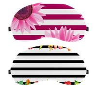 2 Pieces Sleep Mask Cover Floral Flower Black White Stripe Pattern, Eye Mask for Men Women, Breathable Sleeping Eye Masks, Zero Eye Pressure for Sleeping
