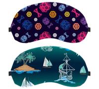 2 Pieces Sleep Mask Cover, Green Watercolor Island Ship Fish Tree Eye Mask for Men Women, Breathable Sleeping Eye Masks, Zero Eye Pressure for Sleeping