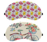 2 Pieces Sleep Mask Cover Retro Bicycle Floral Butterfly Birds, Eye Mask for Men Women, Breathable Sleeping Eye Masks, Zero Eye Pressure for Sleeping