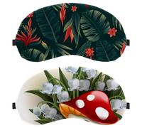2 Pieces Sleep Mask, Eye Mask for Men Women, No Pressure Night Eye Cover, Mushroom House Under Bell Flower Breathable Sleeping Eye Mask, Light Blocking