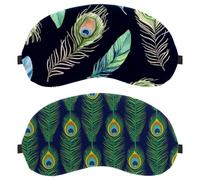 2 Pieces Sleep Mask for Back and Side Sleeper, 100% Light Blocking Eye Mask, Green Peacock Feather Pattern Blue Adjustable & Breathable Sleeping Eye Cover, Zero Eye Pressure