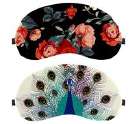 2 Pieces Sleep Mask for Back and Side Sleeper, 100% Light Blocking Eye Mask, Retro Peacock Floral Adjustable & Breathable Sleeping Eye Cover, Zero Eye Pressure