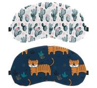 2 Pieces Sleep Mask for Back and Side Sleeper, Blue Doodle Tiger Pattern 100% Light Blocking Eye Mask, Adjustable & Breathable Sleeping Eye Cover, Zero Eye Pressure