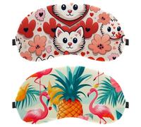 2 Pieces Sleep Mask for Back and Side Sleeper, Flamingo and Pineapple 100% Light Blocking Eye Mask, Adjustable & Breathable Sleeping Eye Cover, Zero Eye Pressure