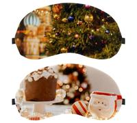 2 Pieces Sleep Mask for Back and Side Sleeper, Happy Christmas Train Cake 100% Light Blocking Eye Mask, Adjustable & Breathable Sleeping Eye Cover, Zero Eye Pressure