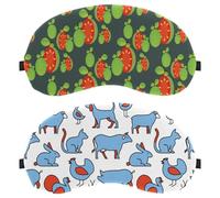 2 Pieces Sleep Mask for Side Sleeper Men Women, Light Blocking Eye Mask Cover Eyeshade with Adjustable Strap, Farm Animals Duck Dog Chicken Pig Cow Blue Night Blindfold
