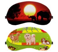 2 Pieces Sleep Mask for Side Sleeper Men Women, Many Dogs in The Field Game Pattern Light Blocking Eye Mask Cover Eyeshade with Adjustable Strap, Night Blindfold