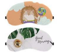 2 Pieces Sleep Mask, Good Morning Tea Leaves Completely Block Out Light Eye Mask for Side Sleeper, Zero Eye Pressure Night Blindfold, Adjustable Eye Shade Cover