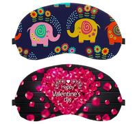 2 Pieces Sleep Mask, Happy Valentine's Day Love Retro Wood Flower Light Blocking Sleeping Eye Mask for Women Men, Night Blindfold, Breathable Eye Mask Cover