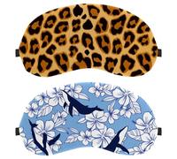 2 Pieces Sleep Mask, Hibiscus Whale Blue Completely Block Out Light Eye Mask for Side Sleeper, Zero Eye Pressure Night Blindfold, Adjustable Eye Shade Cover