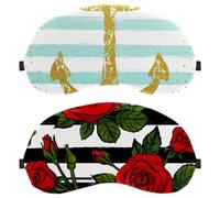2 Pieces Sleep Mask, Light Blocking Sleeping Eye Mask for Women Men, Blooming Red Roses Black White Stripes Night Blindfold, Breathable Eye Mask Cover