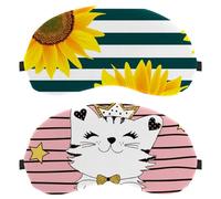 2 Pieces Sleep Mask, Light Blocking Sleeping Eye Mask for Women Men, Night Blindfold, My Princess Little Cat Pink Stripe Breathable Eye Mask Cover
