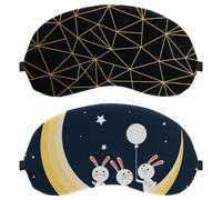 2 Pieces Sleep Mask, Moon and Cute Rabbit Light Blocking Sleeping Eye Mask for Women Men, Night Blindfold, Breathable Eye Mask Cover