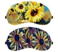 2 Pieces Sleep Mask, Spring Floral Yellow Dark Blue Background Completely Block Out Light Eye Mask for Side Sleeper, Zero Eye Pressure Night Blindfold, Adjustable Eye Shade Cover