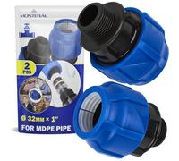 2 Pieces Sleeve Ø 32 mm x 1″ with Male Thread Adapter Made of Polypropylene PP for Connecting Polyethylene PE Pipes - MONTERAL