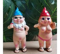 2 Pieces Small Sexy Gnome Statues, 4.7 Inch Naked Gnome Statue Garden Goblin-Art Decoration - Resin Garden Gnomes Naughty Peeing Dwarf Statue Man Women Naked Gnome Decorations