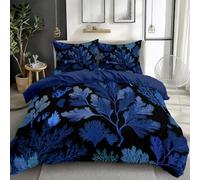 2 Pieces Small Single Duvet Cover, Soft Brushed Microfiber Blue Black Printed Bedding Set - Elegant Ocean Plant Coral Comforter Cover with Zipper Closure for Boys Girls Teenagers 120 × 150 cm