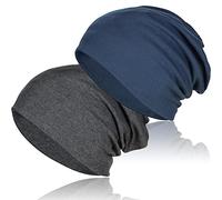 2 Pieces Soft Cotton Slouchy Beanie, Lightweight Workout Beanie Hats Baggy Skull Cap Stretchy Chemo Hats for Men Women