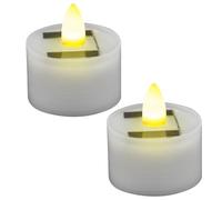 2 Pieces Solar Powered Tea Candles, Solar Tea Lights Outdoor, Waterproof LED Candle Lights, Reusable Flameless Flicker, Multipurpose LED Tea Lamp Decoration for Home Garden Balcony