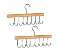 2 Pieces Solid Wood Belt Hanger with 8 Hooks, 28cm Compact Belt Organiser and Storage Rack for Wardrobe, Bra, Tie, Scarf, Camisole Holder