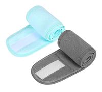 2 Pieces Spa Headband With Adjustable Magic Sticker for Washing Face, Makeup, Skincare - Reusable Hair Band for Women (Gray, Blue)