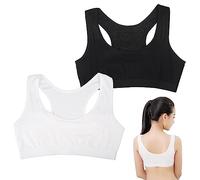 2 Pieces Sports Bra for Girls Underwear Sports Training Bra Seamless Sports Bras Cotton First Teen Girls Bra, Non- Wire Double Layer Girls Training Bra for Teenage Girls 9-14 Years