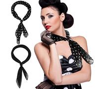 2 Pieces Square Chiffon Neck Scarf Polka Dot Style Chiffon Neck Scarf Bandana Tie Women 50s Chiffon Sheer Square Neck Head 50's Women Costume Retro Costume Fancy Dress Girl Cosplay 50s Party