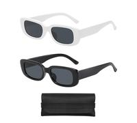 2 Pieces Square Sunglasses with 1 Glasses Bag, Y2k Sunglasses, Rectangular Protective Glasses, Fashionable Retro Sunglasses for Men and Women (Black, White)