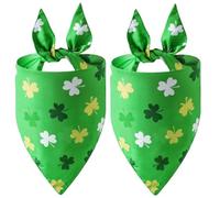 2 Pieces St. Patrick's Day Dog Bandanas, Adjustable Triangle Double-Sided Irish Pet Costume Accessories(Clovers)
