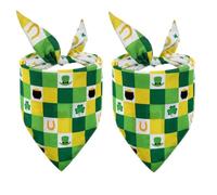 2 Pieces St. Patrick's Day Dog Bandanas, Adjustable Triangle Double-Sided Irish Pet Costume Accessories(Yellow Green Grids)