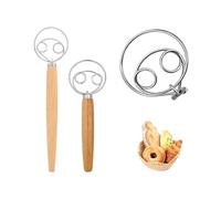 2 Pieces Stainless Steel Danish Dough Whisk, Dutch Style Bread Dough Whisk, Manual Mixer with Wooden Handle, Kitchen Utensils for Baking, Bread Making