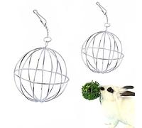 通用 2 Pieces Stainless Steel Rabbit Hay Feeder Hay Ball Pet Hay Rack Bowl Accessories for Guinea Pig Small Animal Pet