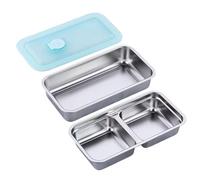 2 Pieces Stainless Steel Snack Box, Reusable Stainless Steel Food Containers with Lids, Leak-Proof S-tainless S-Teel Double Compartment Condiment Container for Snacks Dips Travel and Outdoor Camping