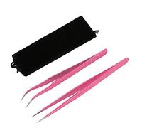 2 Pieces Straight and Curved Tip Tweezers Nipper for Eyelash Extensions, Pink Stainless Steel False Lash Application Tools