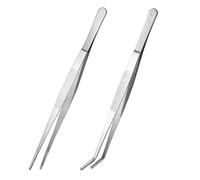 2 Pieces Straight Curved Stainless Steel Feeding Tongs for Kitchen Food Reptile Snakes Lizards Spider - Silver