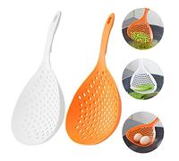 2 Pieces Strainer Scoop Colander Slotted Pasta Spoon Plastic Skimmer Spoon with Handle Food Drain Shovel for Kitchen Cooking, White and Orange