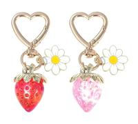 2 Pieces Strawberry Pendant Love Keychain, Cute Fruit Keychain, Daisy Pendant Bag Charm, Women's Keychain, Interesting Keychain