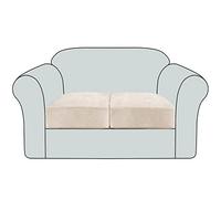 2 Pieces Stretch Velvet Individual Seat Cushion Covers Loveseat Sofa Covers Couch Box Cushion Covers Slipcover Sets (2, Ivory)