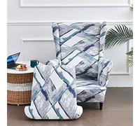 2 Pieces Stretch Wingback Chair Slipcover, 1 Seater Sofa Cover with Cushion Cover, Washable Removable for Bar Living Room Bedroom Reception(Acquerello Blu)