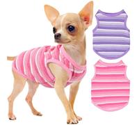 2 Pieces Stripe Dog Clothes for Small Dogs Girl Boy Spring Summer Dog Shirt Soft Elastic Puppy Clothes Outfit for Chihuahua Teacup Breathable Mini Dachshund Pet Clothing (Rose,Purple, Large)