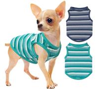 2 Pieces Stripe Dog Clothes for Small Dogs Girl Boy Spring Summer Dog Shirt Soft Elastic Puppy Clothes Outfit for Chihuahua Teacup Breathable Mini Dachshund Pet Clothing (Navy,Dark Green, XX-Small)