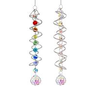 2 Pieces Sun Catcher Crystal, Wind Spinner Ball Spiral Rainbow Suncatcher Crystal, Sun Catcher Craft Set with Seven Chakra Beads Window Hanging for Garden Window Party Decoration