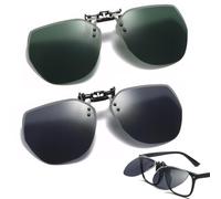2 Pieces Sunglass Clip Ons,180° Upside-Down Flip Polarised Clip on Sunglasses over Prescription Glasses,for All Outdoor Activities (Black Gray,Dark Green)