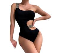 2 Pieces Swimsuit with Ruffle Solid Color for Women, High Waisted, Asymmetric Off the Shoulder, Sexy Tankini for Busty Swimsuit Bikini Top Swimsuit Women, Black, M
