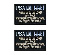 2 Pieces Tactical Psalm 144:1 Patch Combat Badge Morale Applique Embroidered Fastener Hook & Loop Encourage Emblem for Clothes Clothing Jacket Jeans Unifrom Kids Boys Adult