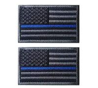2 Pieces Tactical Thin Blue Line USA Flag Patch, Blue Line American Flag Patch, US Flag Patch, United States of America Flag Patch, Hook and Loop Embroidered Military Uniform Emblem Patches
