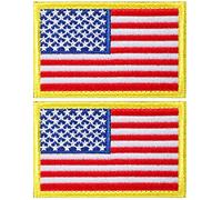 2 Pieces Tactical USA Flag Patch American Flag US United States of America Regular and Reverse Military Uniform Emblem Patches (Gold Border - 2 Packs Regular)
