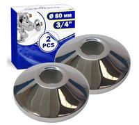 2 Pieces Tap Covers Ø 80 mm x 3/4” for Concealing Eccentric Pipes Behind Wall Taps in Bathrooms is Made of Chrome Plated Brass - MONTERAL