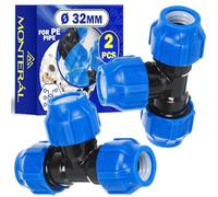 2 Pieces Tee Adapter Ø 32 mm with Angle 90° Made of Polypropylene PP for Connecting Polyethylene PE Pipes - MONTERAL